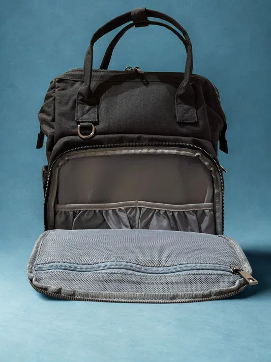 Black Midnight Sky dance backpack with open storage compartment